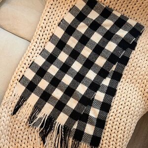 Black and Cream Buffalo Check Fringe Scarf